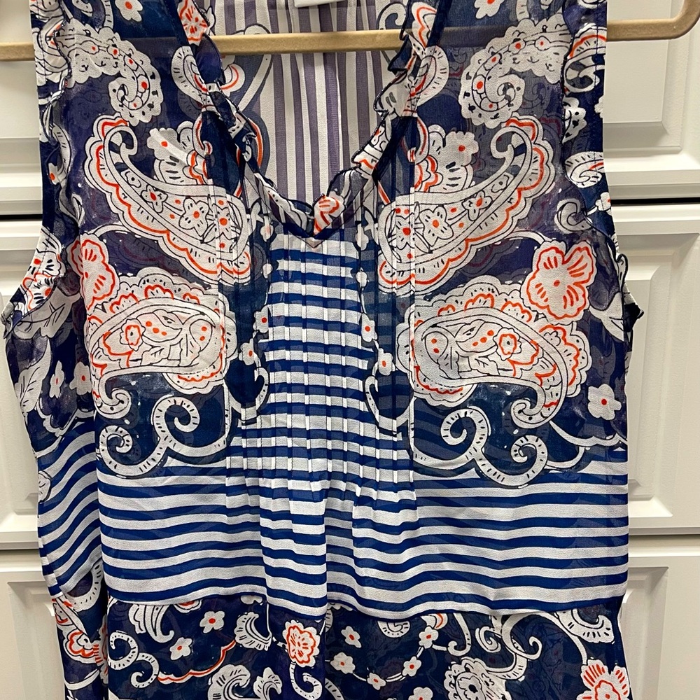 Cabi red white and blue semi-sheer top.  Small